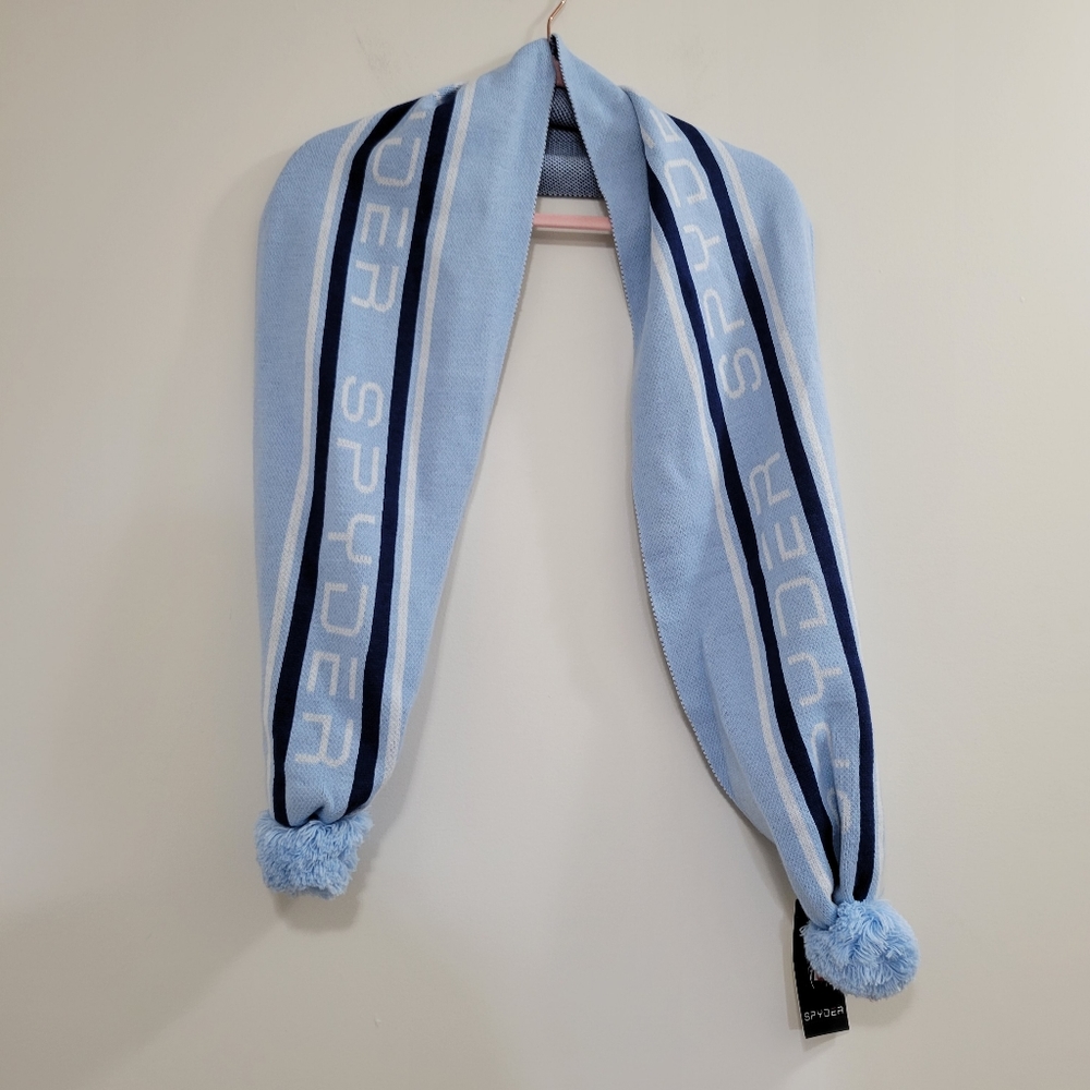 Spyder knit light blue pom-pom scarf nwt
